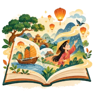 Bé cùng Hǔhǔ khám phá một câu chuyện.